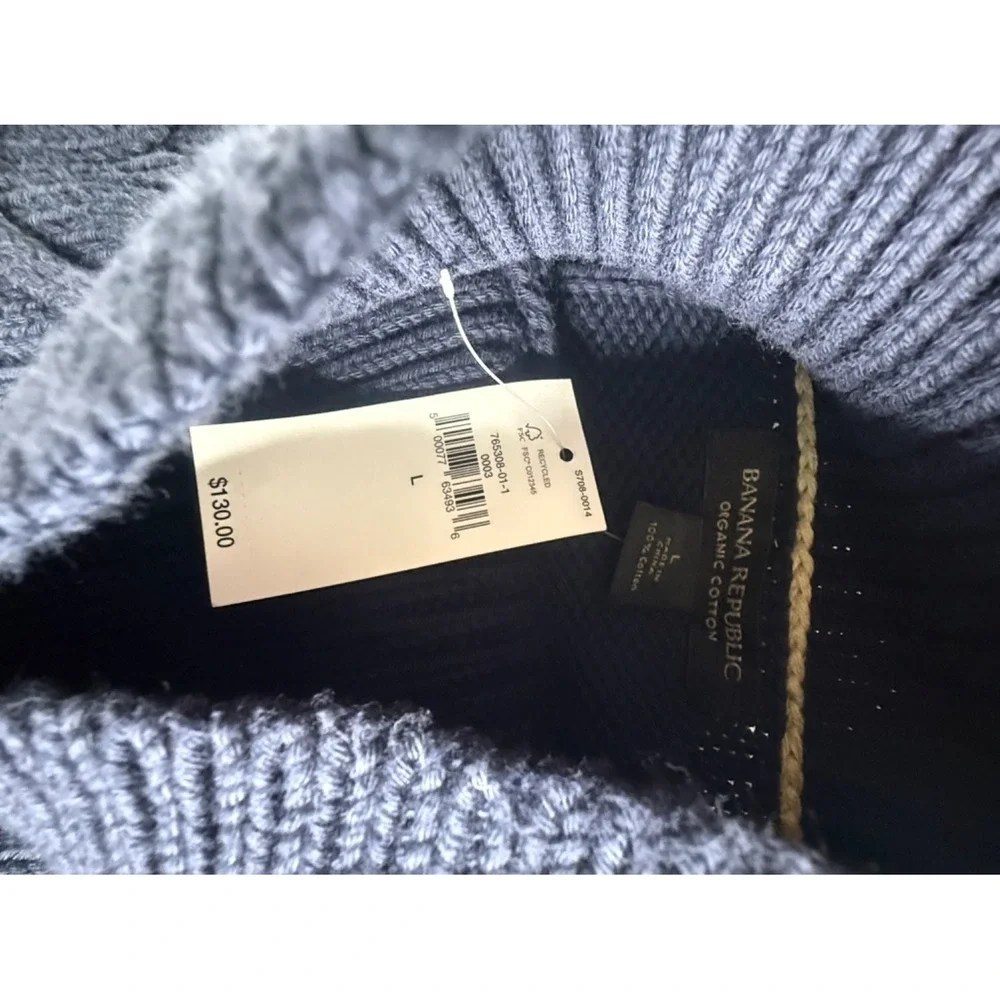 Banana Republic Organic Cotton Cable Knit Men's Sweater L Blue NWT